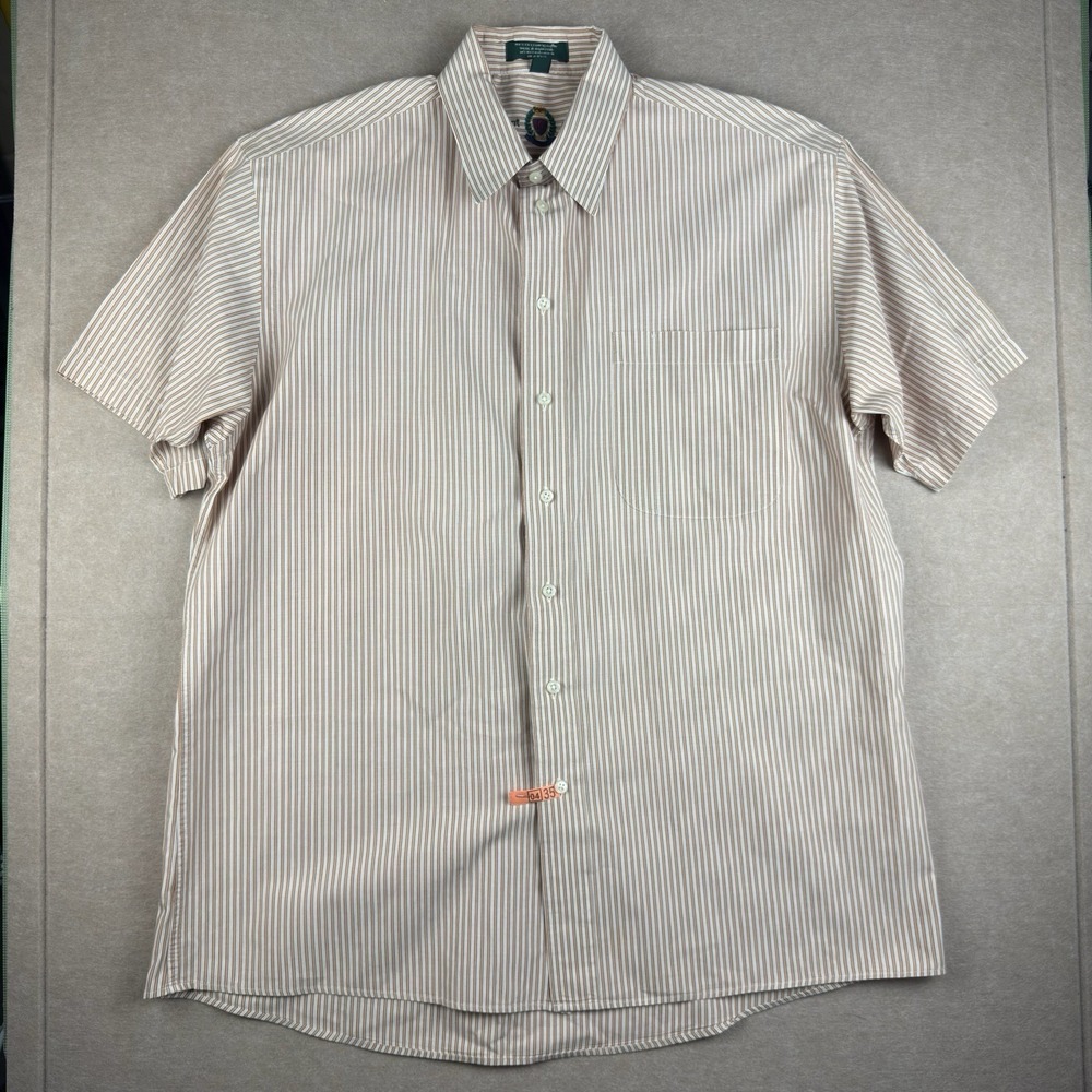 Hunt Club Shirt Men L/XL Brown White Stripe Y2K Preppy Cotton Button Up‎ Classic